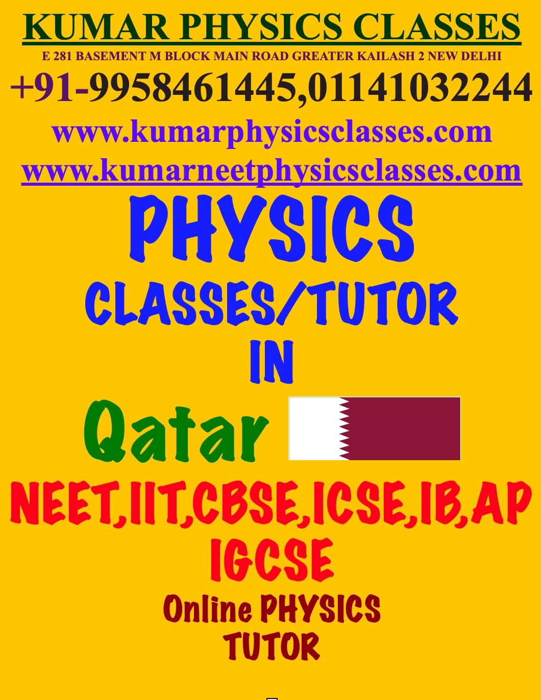 Physics Tutor Doha Qatar Kumar Physics Classes